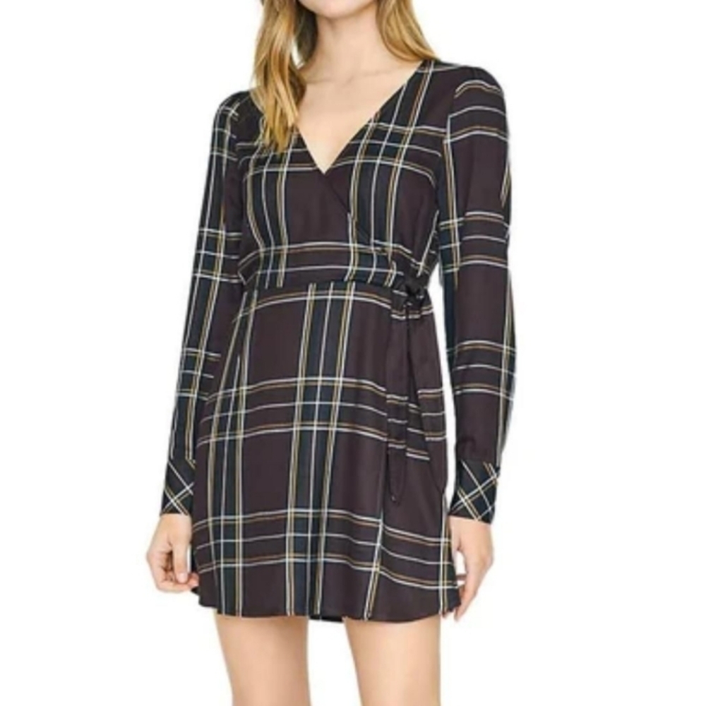 NWT SANCTUARY Long Sleeve Black Plaid Wrap Dress 6